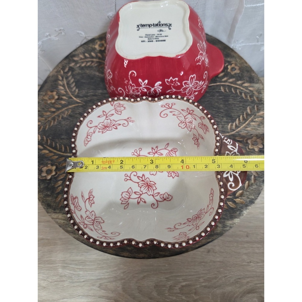 Temptations by tara Floral‎ Lace Cranberry Red 16oz Ramekin Rounded Square - Picture 6 of 7